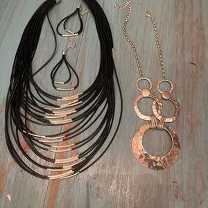 Elegant Black & Silver Necklace &Earring Set and additional silvertone necklace.
